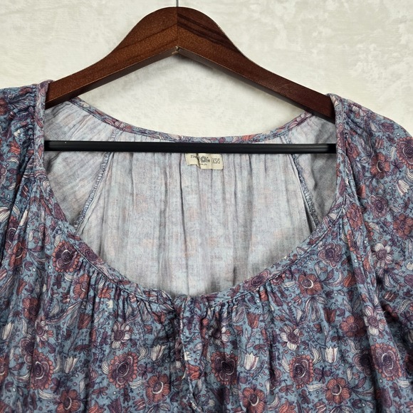 Natural Life Sienna XS/S 100% Cotton Gauze Mini Dress Blue Floral Print Keyhole - Picture 2 of 9
